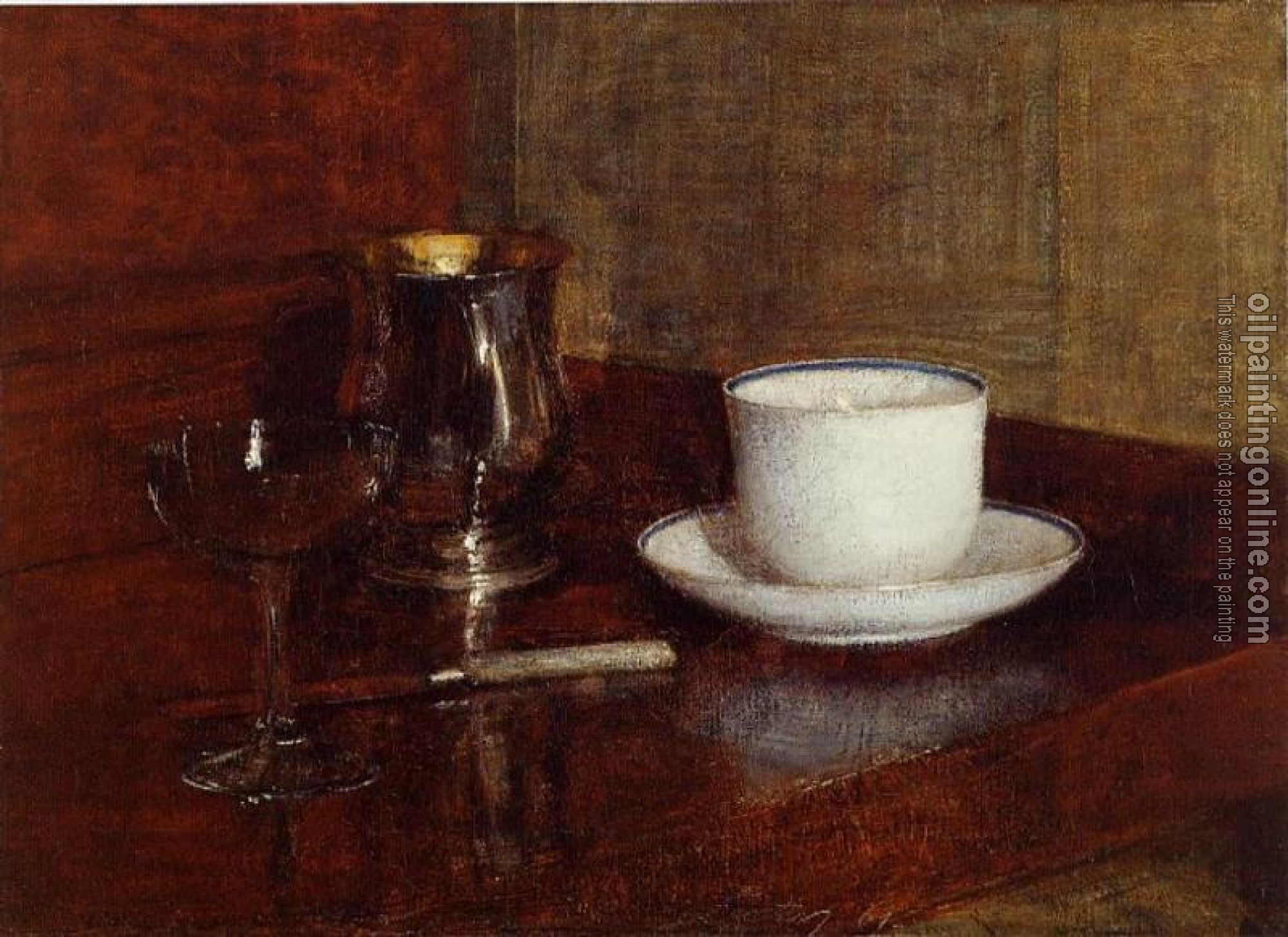 Fantin-Latour, Henri - Still Life Glass, Silver Goblet and Cup of Champagne